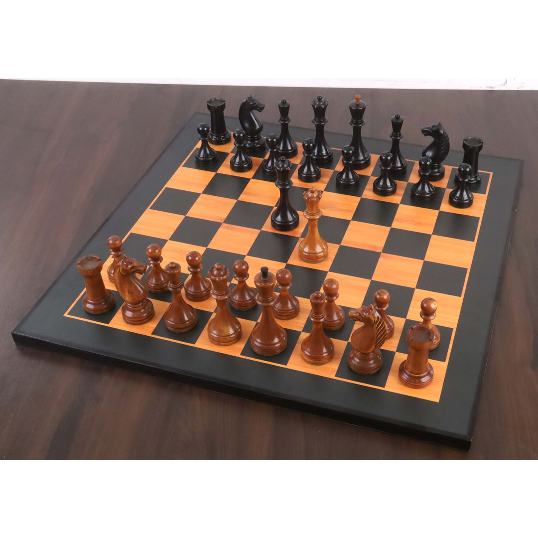 1935 Botvinnik Flohr-II Soviet Chess Pieces Only Set -Distress Antiqued Boxwood & Ebonised Boxwood- 4.4" King - Warehouse Clearance - USA Shipping Only