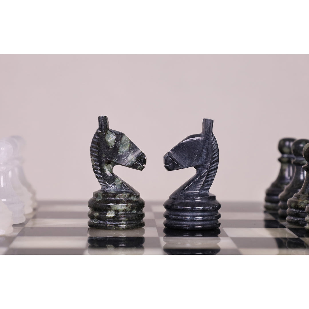 Slightly Imperfect  10" Onyx Marble Chess Set - Black & White Stone Board & Pieces