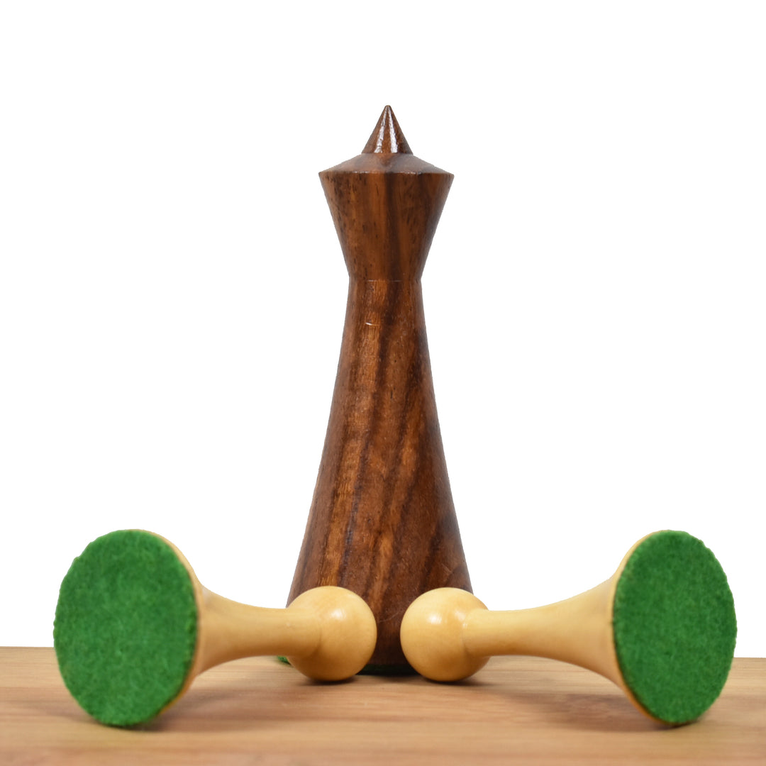 Dark golden rosewood rooks and pawns from the 3.6 inch Herman Ohme minimalist chess set.