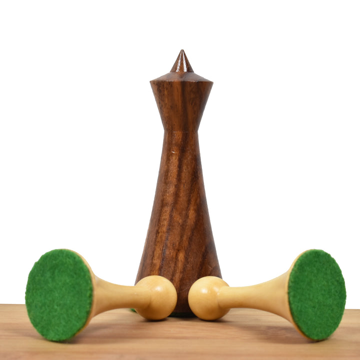 Dark golden rosewood rooks and pawns from the 3.6 inch Herman Ohme minimalist chess set.