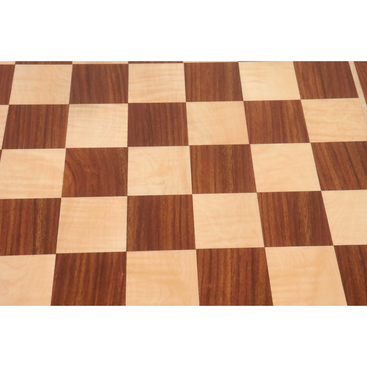 High-quality texture detail of the matte finish on the 25-inch Golden Rosewood chess board squares.