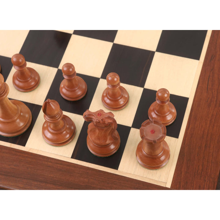 Combo of 1849 Cooke Type Staunton Chess Set - Pieces in Ebony Wood & Antiqued Boxwood with Board and Box