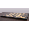 Low-angle side profile view of the 21 inch chess board showing the slim profile and ebony matte finish.