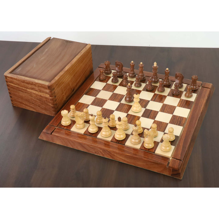 2.6" Juego de Ajedrez Ruso Zagreb Combo -Piezas en Palisandro Dorado con Tablero y Caja