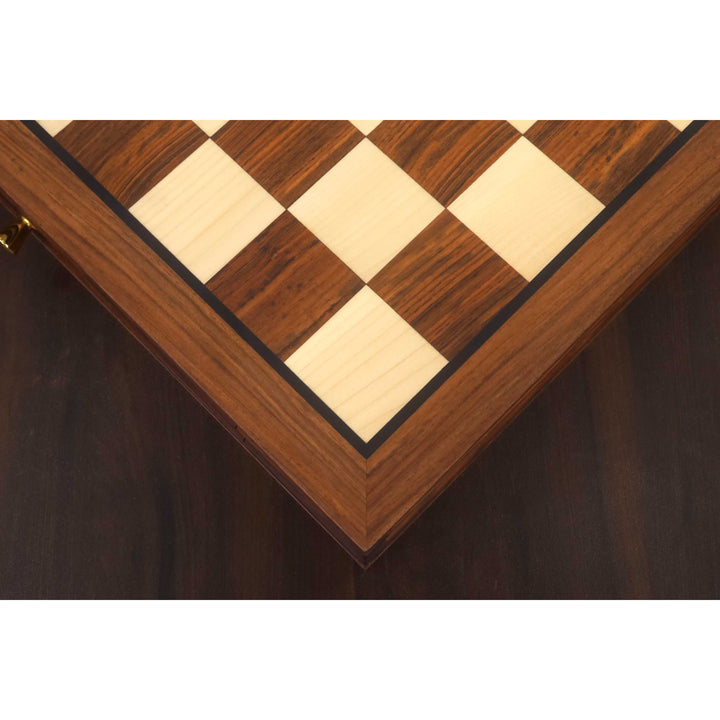 20-inch Luxury Golden Rosewood Chess Board with Velvet Storage Drawers