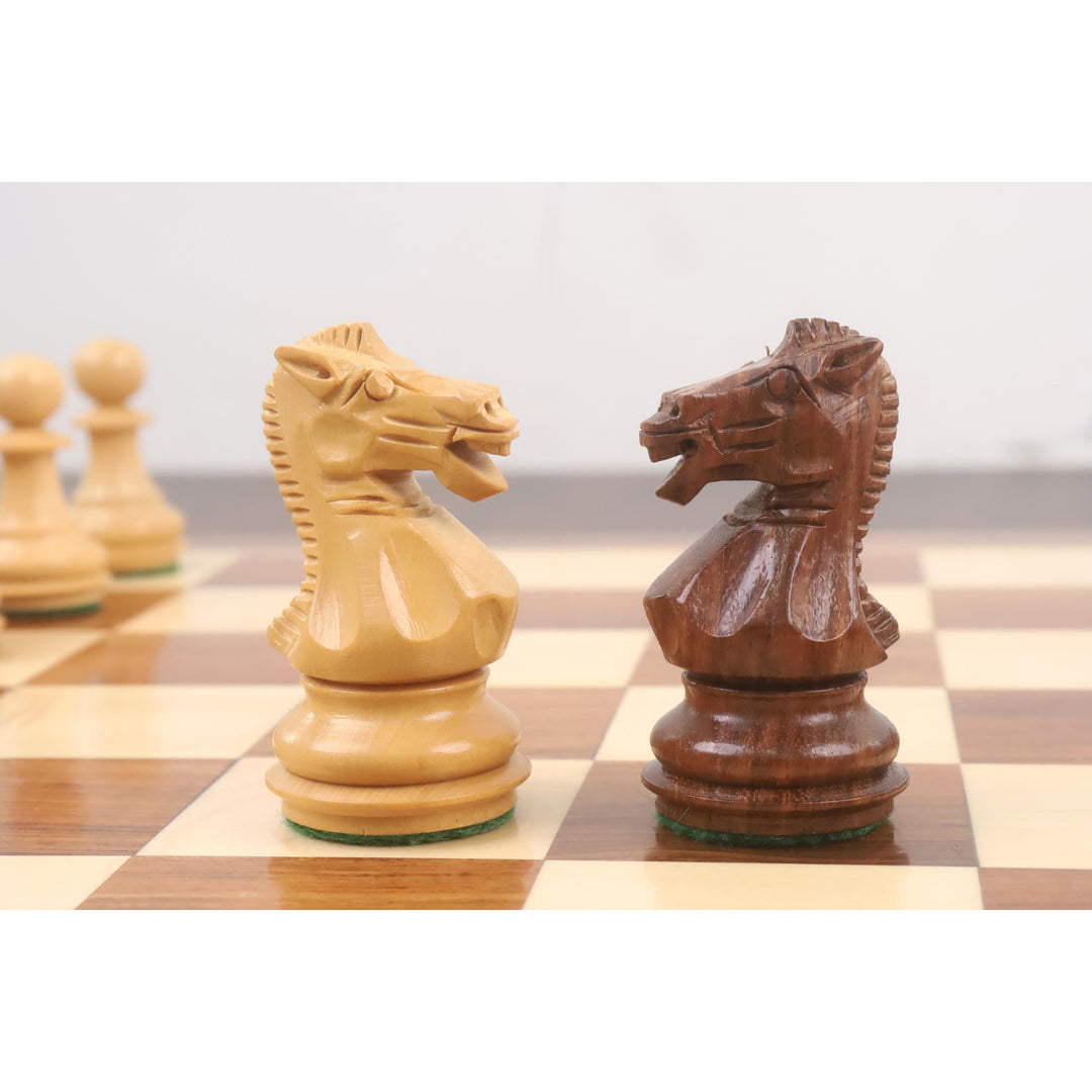 Nieznacznie niedoskonały zestaw szachów Staunton z fazowaną podstawą 3,1" - tylko szachy - ważone złote drewno różane