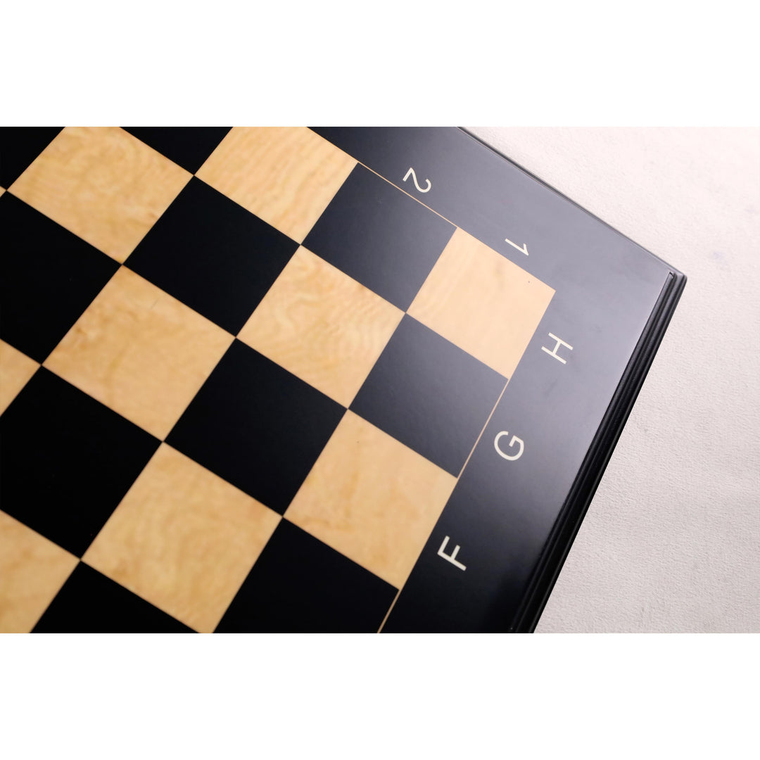 18" Ebony & Maple Wood Printed Chess Board with Carved Borders -43mm Square - Matt Finish - Algebraic Notations
