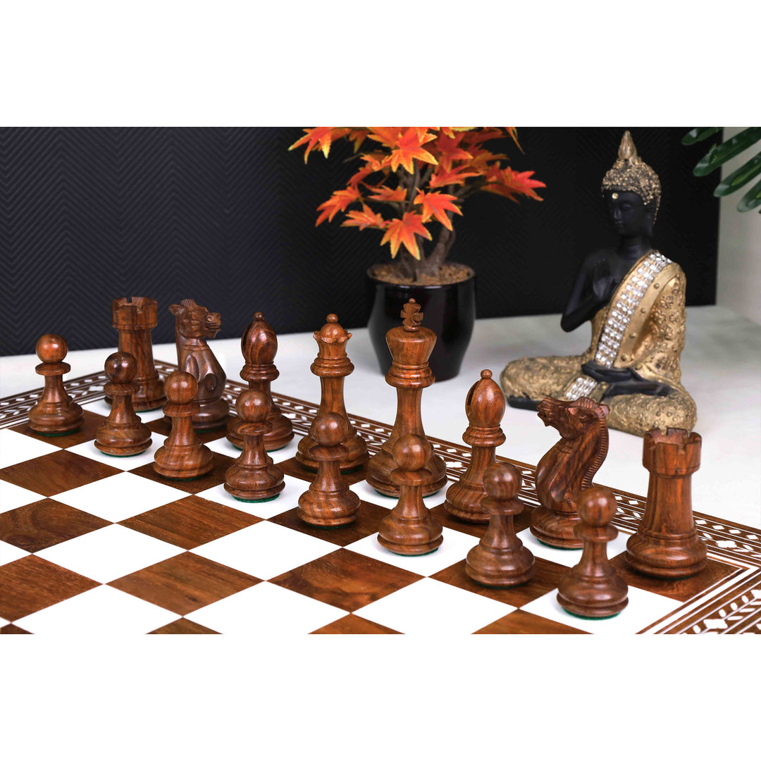 4.1" Pro Staunton Rosewood Chess Set with 21" Golden Rosewood & Acrylic Ivory Inlaid Wooden Folding Chess board
