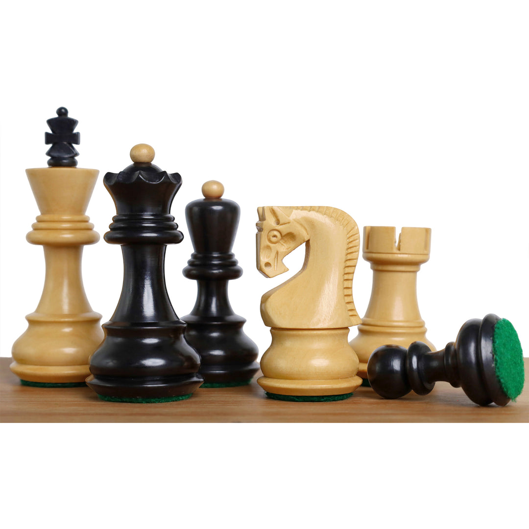 3.1" Russian Zagreb Gift Chess Set Combo - Pieces in Ebonized Boxwood with 17" Ebony Board & Storage Case