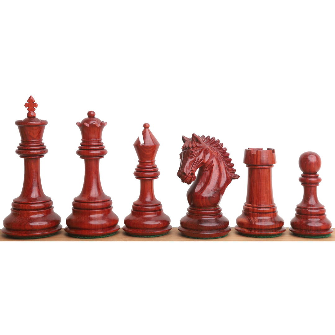 Combo of 4.5" Tilted Knight Luxury Staunton Chess Set - Bud Rosewood & Boxwood - 23" Bud Rosewood & Maple Wood Signature Wooden Chessboard With Box