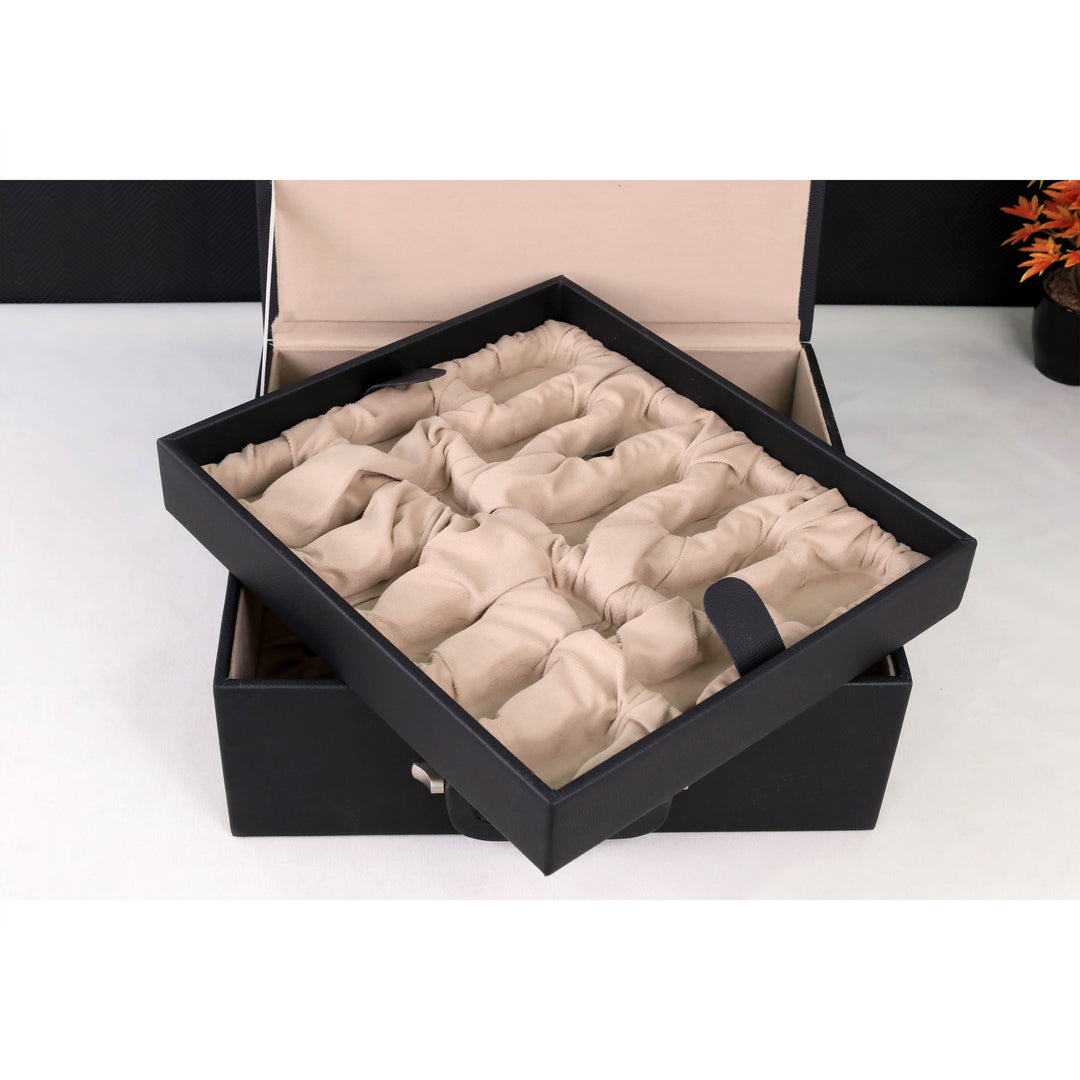 Kunstlederkoffer Aufbewahrungsbox für Schachfiguren von 4,2" bis 4,6" - mit Tablett