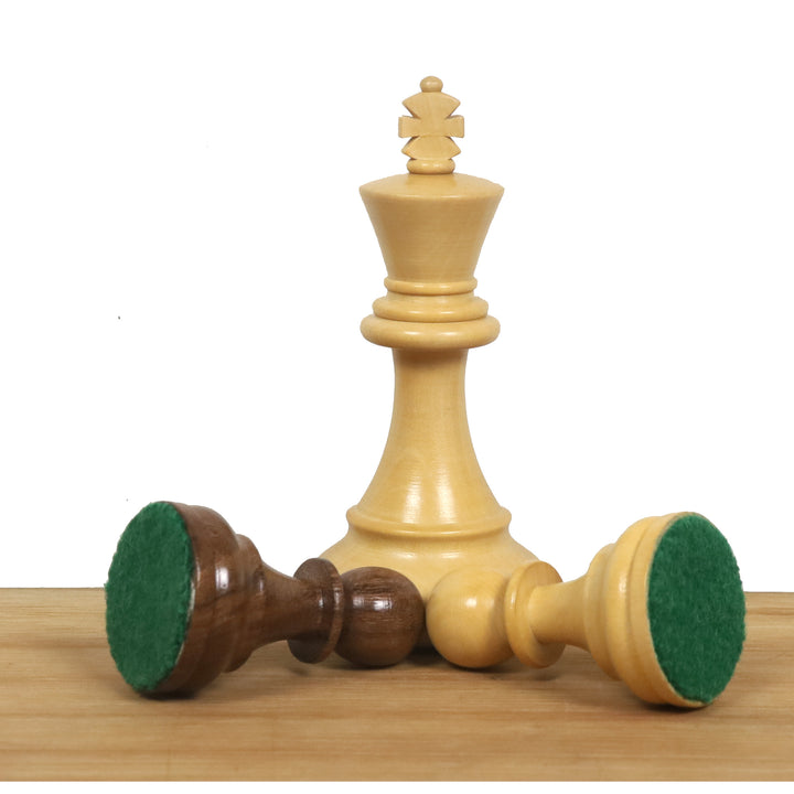 Close-up of the double weighted Staunton King from the 1972 Fischer Spassky set with a felted base.
