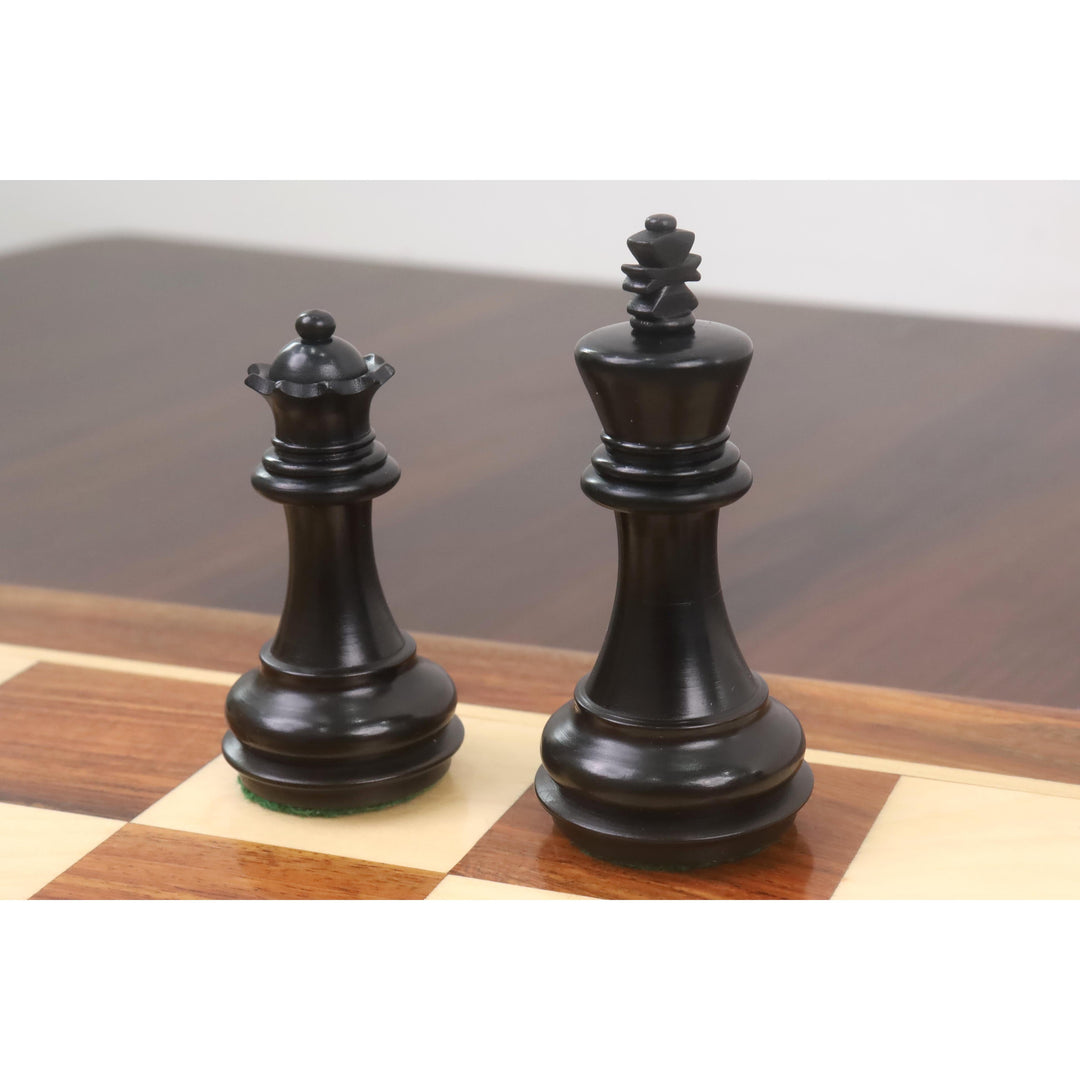 Nieznacznie niedoskonały zestaw szachów Staunton z fazowaną podstawą 3,1 cala - tylko figury szachowe - ważony ebonizowany bukszpan