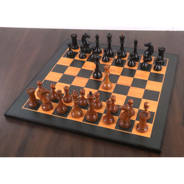 Set di soli pezzi di scacchi sovietici leggermente imperfetti 1935 Botvinnik Flohr-II - Bosso anticato e bosso ebanizzato con effetto distress - 4,4” Re