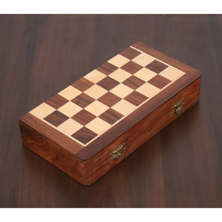 2 in 1 Magnetic Travel Chess & Backgammon set in Golden Rosewood - 10 inches