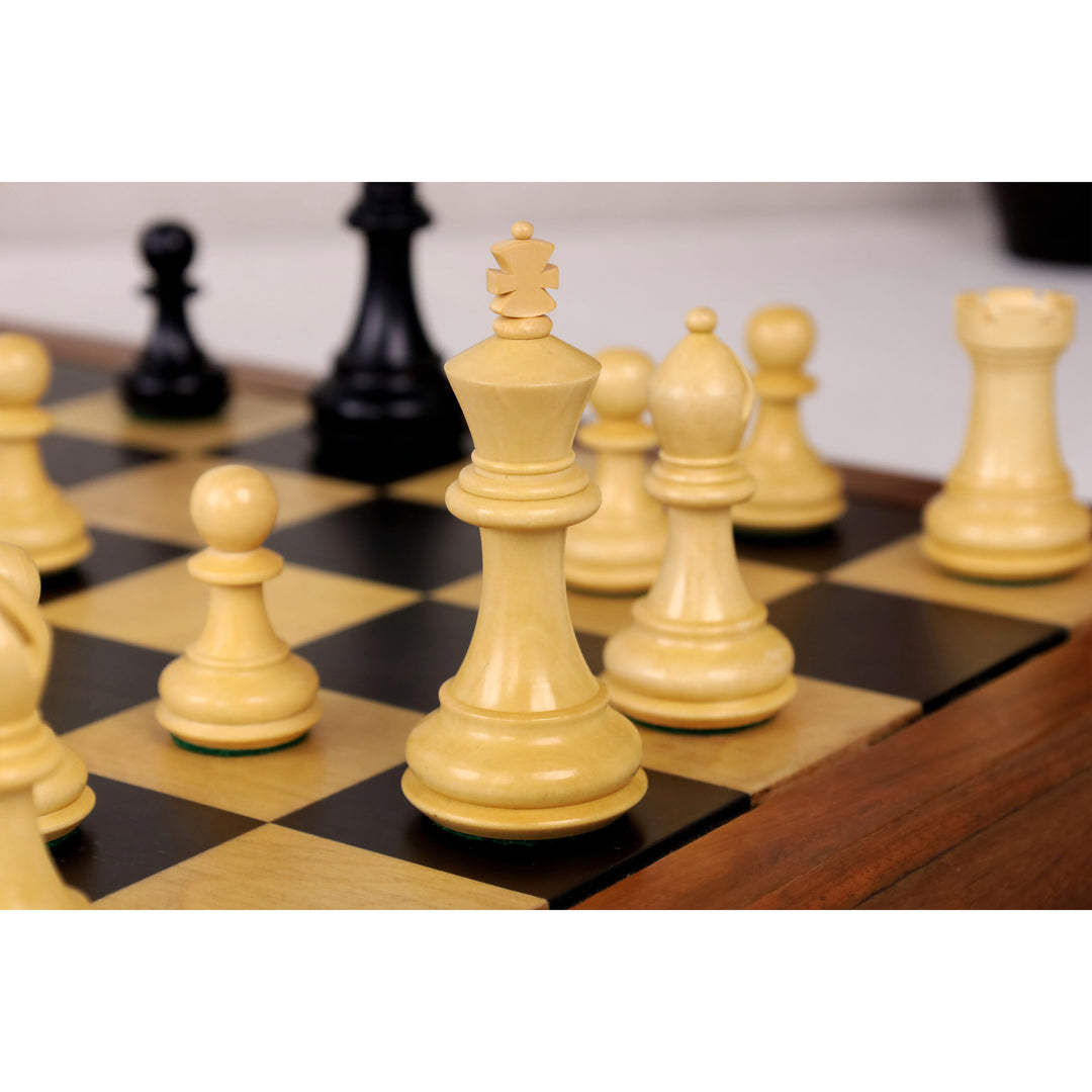 Combo of Queens Gambit Staunton Chess Set - Pieces in Ebonised Boxwood with Board and Box