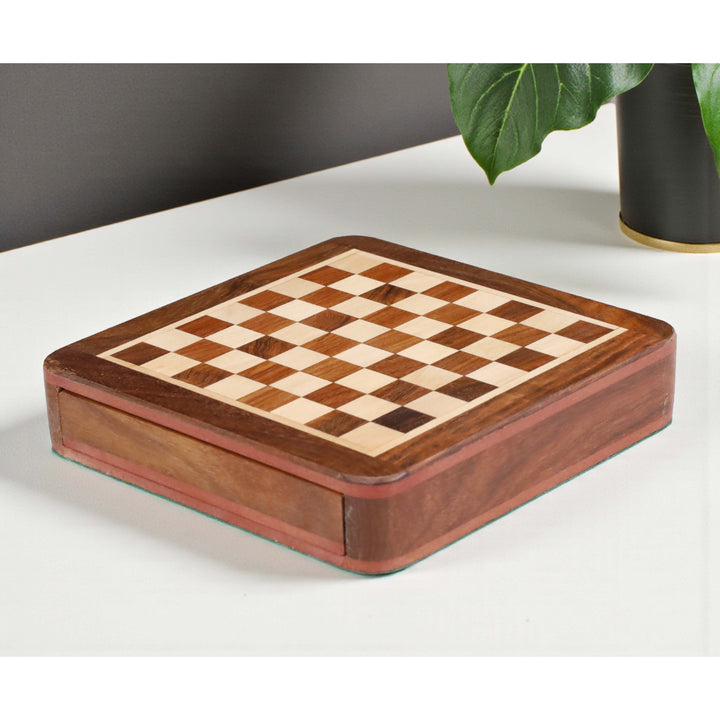 Magnetic Travel Chess set with Drawer 5" Golden Rosewood