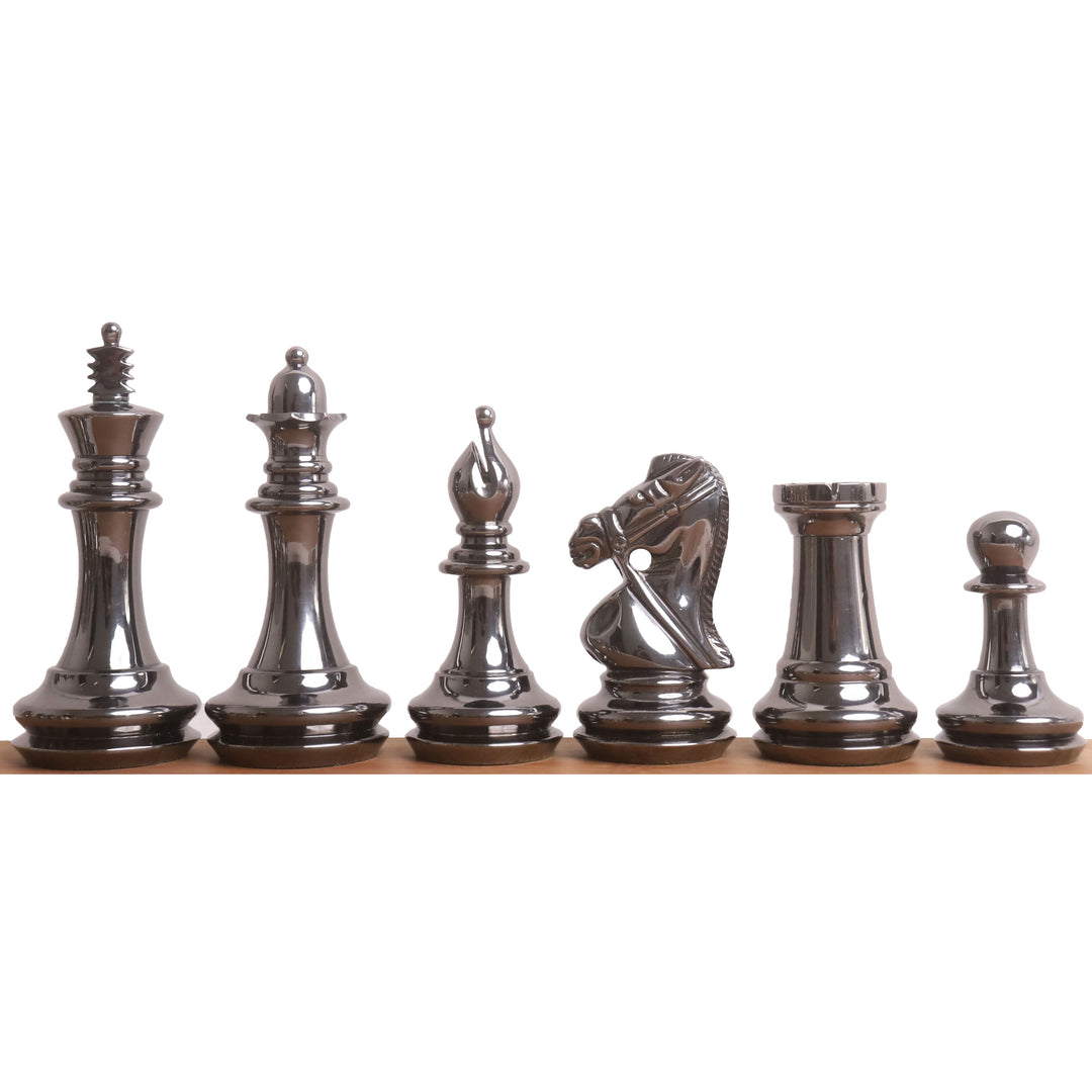 3.9" Juego de ajedrez de lujo de latón y metal de la serie Bridle - Sólo piezas - Oro y gris metalizados