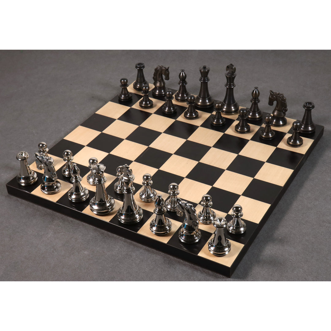 4.3" Staunton Inspired Brass Metal Luxury Chess Set- Chess Pieces Only Set-Silver & Antique - Warehouse Clearance - UK Shipping Only
