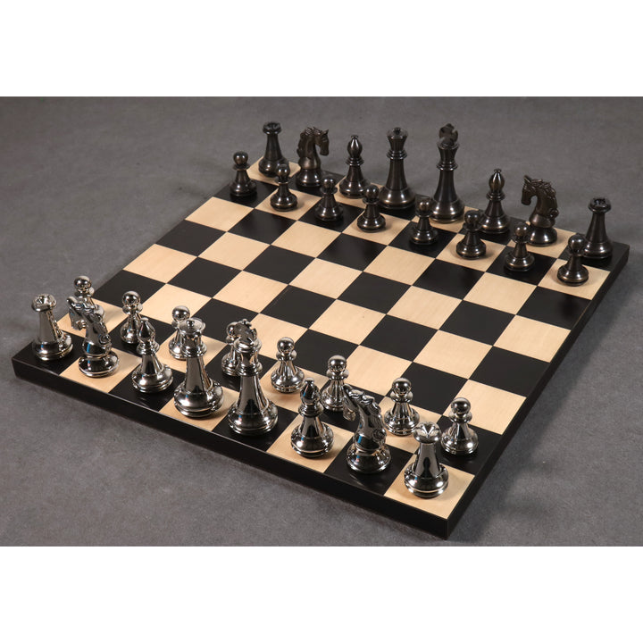 4.3" Staunton Inspired Brass Metal Luxury Chess Set- Chess Pieces Only Set-Silver & Antique - Warehouse Clearance - UK Shipping Only