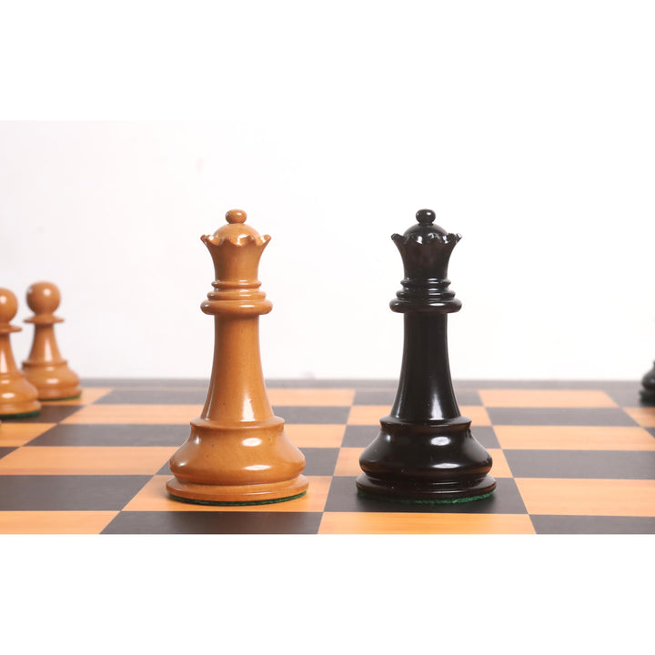 Leggermente imperfetto 3.9" Set di scacchi Lessing Staunton - Solo pezzi - Legno di ebano naturale e legno di bosso laccato anticato