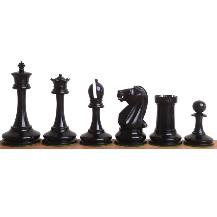 19th century B & Co Reproduced Luxury Chess Set- Chess Pieces Only- Ebony Wood & Antiqued Boxwood– 4.2″ King