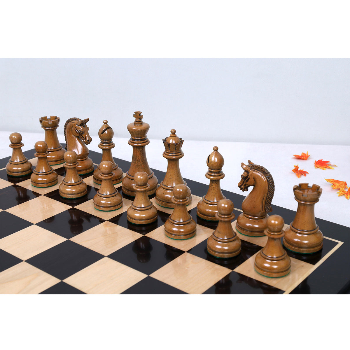 4.3" Sovereign Crown Luxury Staunton Chess Set - Chess Pieces Only - Lacquered Distress Antiqued Boxwood & Ebony - Triple Weighted