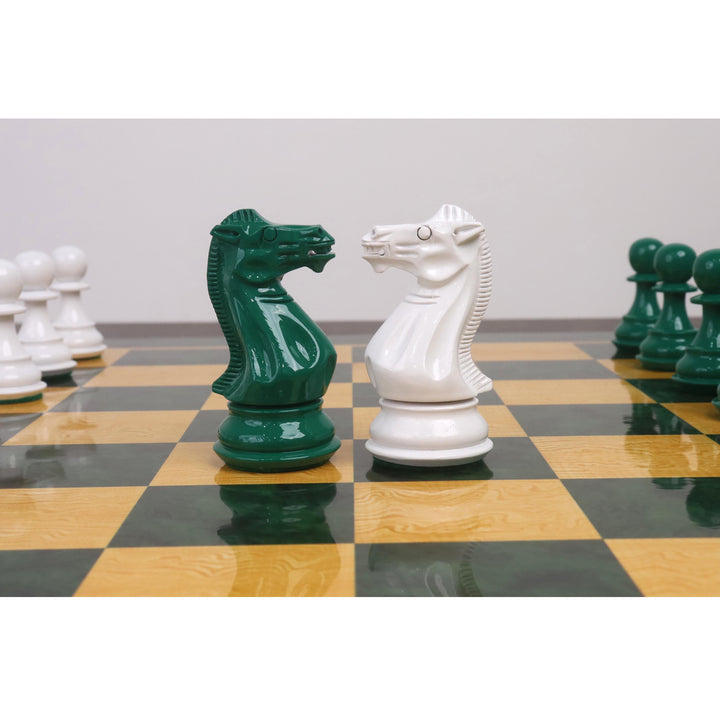 Slightly Imperfect 4.1" Pro Staunton Weighted Green & White Painted Wooden Chess Set- Chess Pieces Only