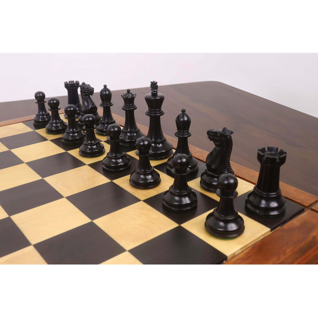 3.6" Golden Castle Craftsman Reproduction Chess Set - Chess Pieces Only - Antiqued & Ebonised Boxwood