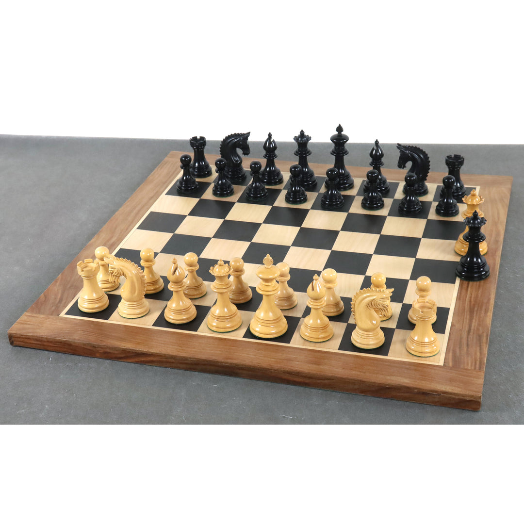 Lidt uperfekt 4,2" luksus Patton Staunton skaksæt - kun skakbrikker - ibenholt træ - tredobbelt vægtet