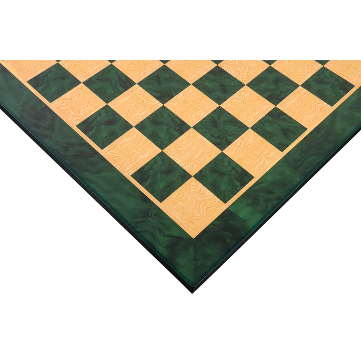 Combo of 4.1" Pro Staunton Weighted Chess Set - Pieces in Green & White Painted Boxwood with Board and Box