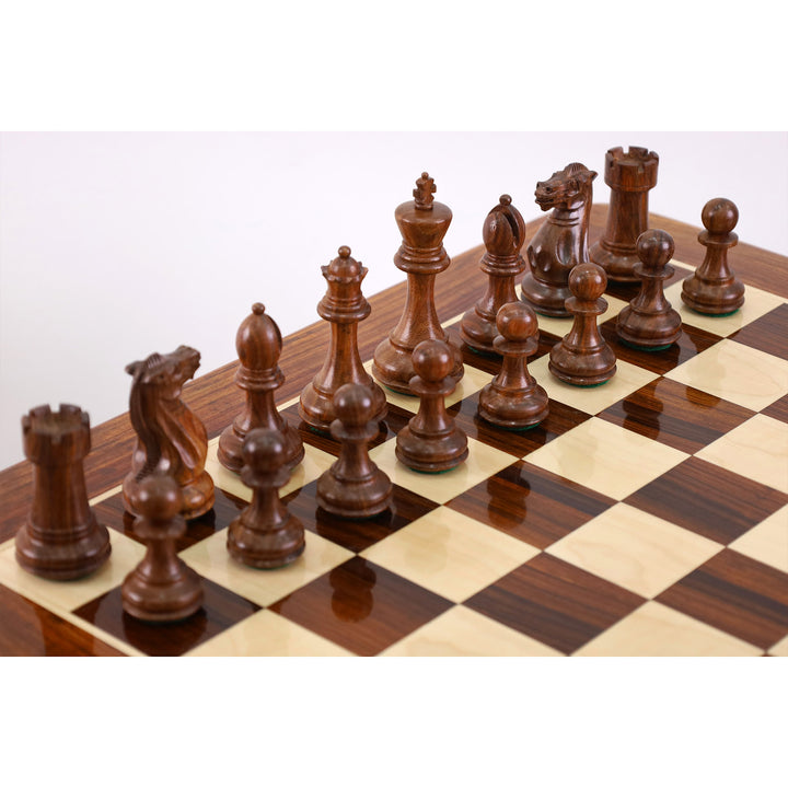 Combo of 22" Tournament Golden Rosewood Chess Table with 4.1" Pro Staunton Weighted Golden Rosewood Pieces with Storage Drawers