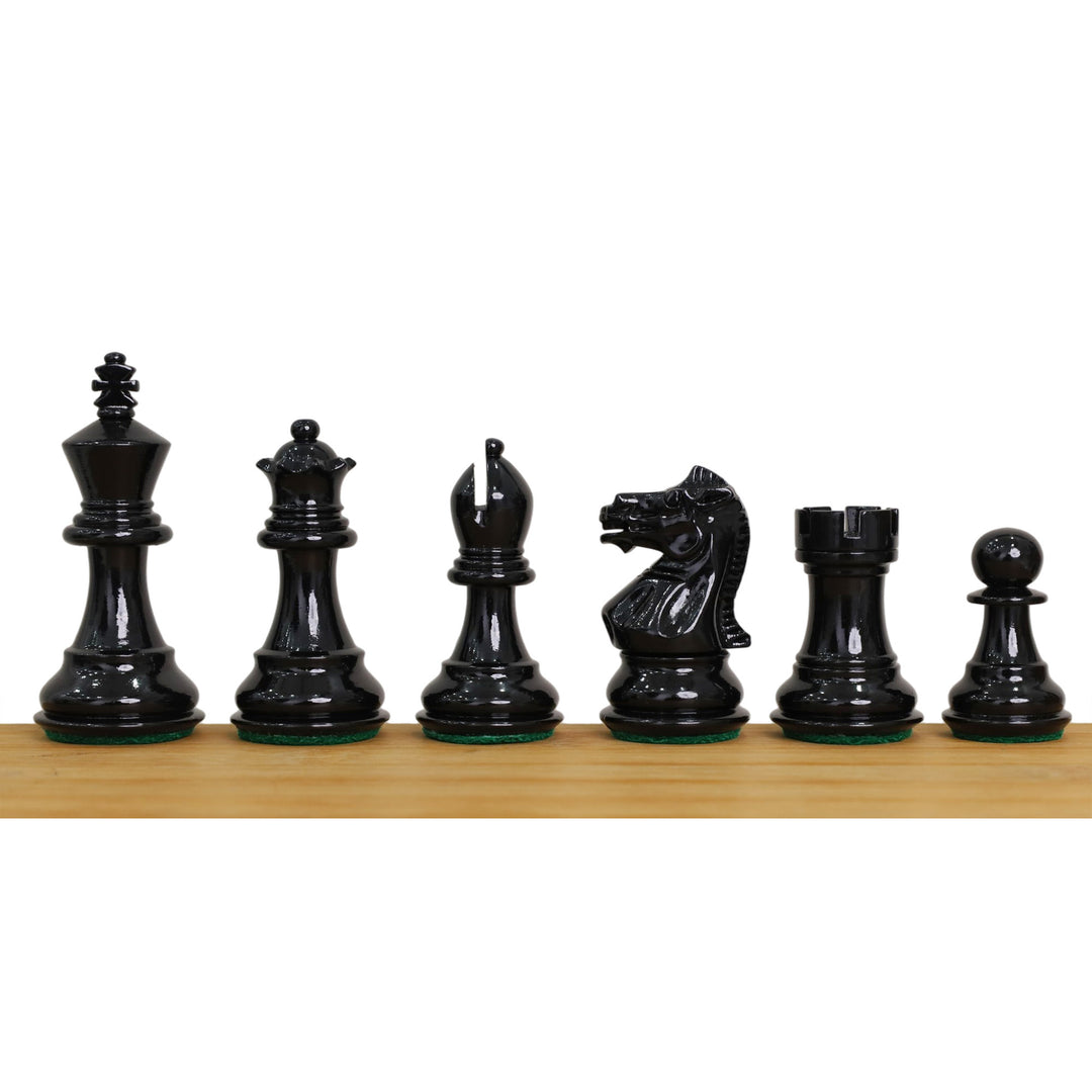 Lote compuesto por piezas de ajedrez Pro Staunton de 7,8 cm (negras y marfil) + tablero de madera de ébano de 43 cm + caja de palisandro dorado