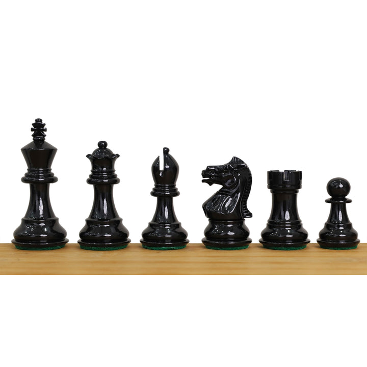 Lote compuesto por piezas de ajedrez Pro Staunton de 7,8 cm (negras y marfil) + tablero de madera de ébano de 43 cm + caja de palisandro dorado