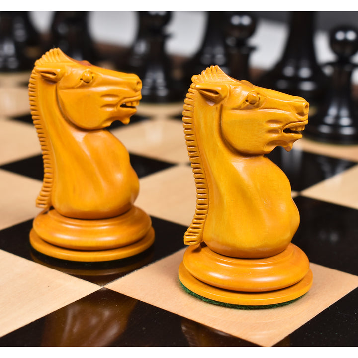 1849-50 Leuchars Cook Staunton Chess Set - Ebony Wood & Antiqued Boxwood - 4.5" with Board and Box