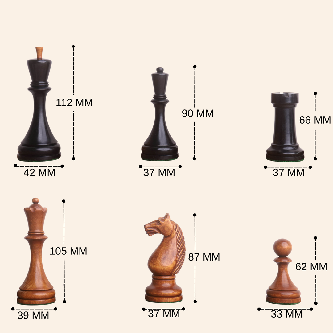 1935 Botvinnik Flohr-II Soviet Chess Pieces Only Set -Distress Antiqued Boxwood & Ebonised Boxwood- 4.4" King