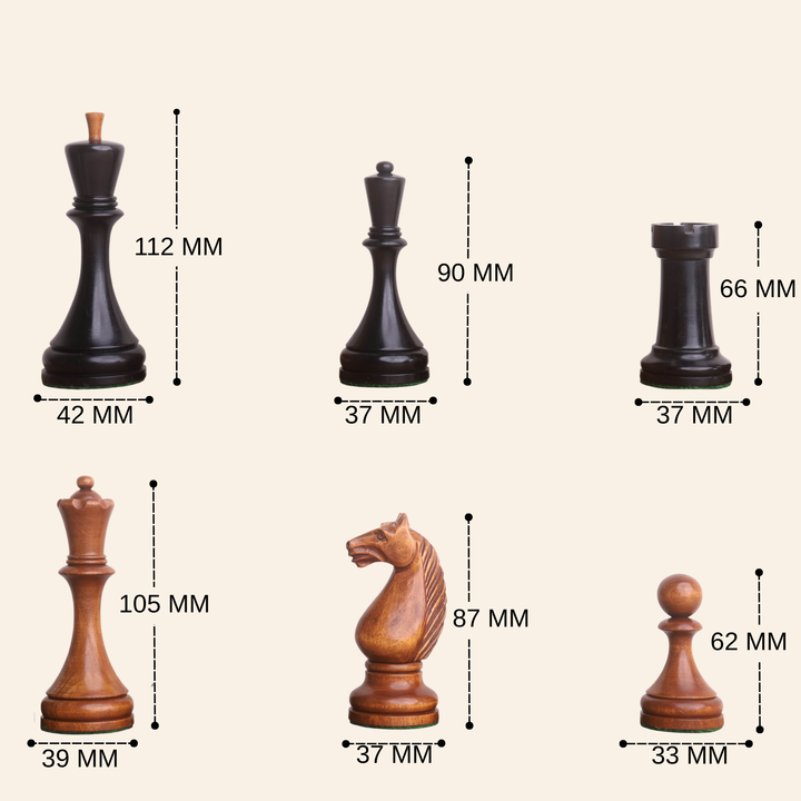1935 Botvinnik Flohr-II Soviet Chess Pieces Only Set -Distress Antiqued Boxwood & Ebonised Boxwood- 4.4" King