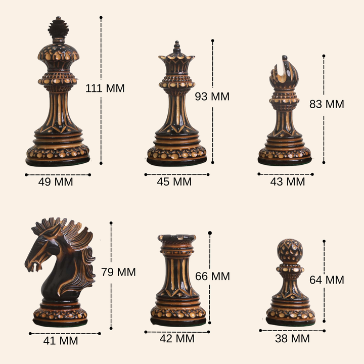 Alessandria Set di scacchi di lusso Staunton Burnt Carving - Solo pezzi di scacchi - Triplo peso - Legno di bosso laccato