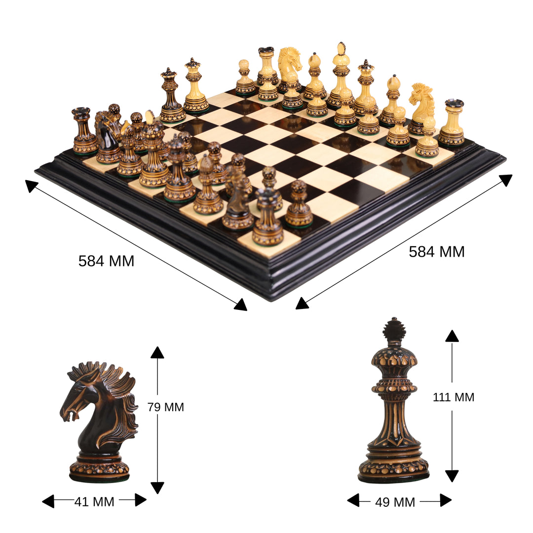 Alexandria Luxury Staunton Burnt Carving Chess Set - Triple Weighted Pieces with Board and Storage box