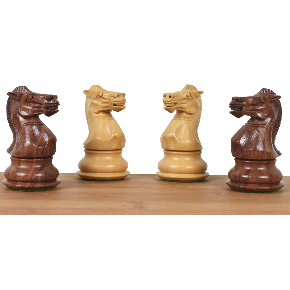 Symmetrical arrangement of Golden Rosewood and Boxwood Knights.