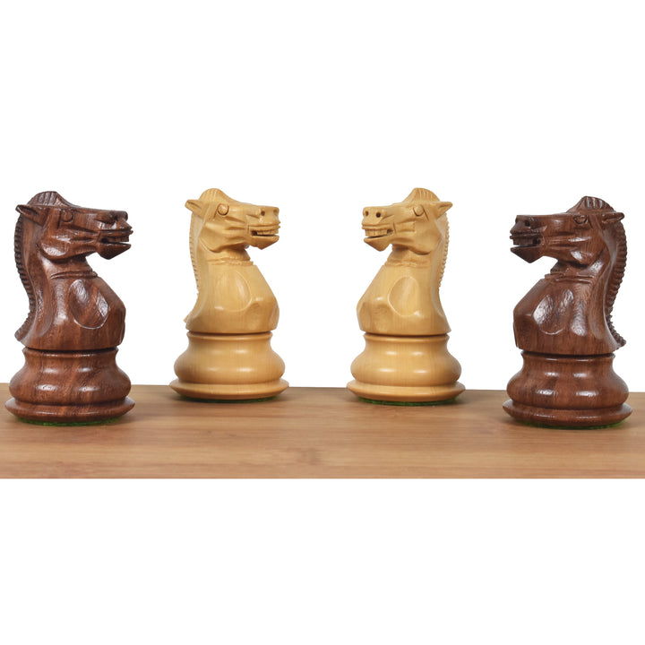 Pièces d'échecs professionnelles Staunton 3.6" en palissandre doré avec échiquier sans bordure et boîte de rangement en bois