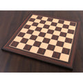 Wide-angle view of the 21-inch Tiger Ebony and Maple wood printed chess board against a dark background.