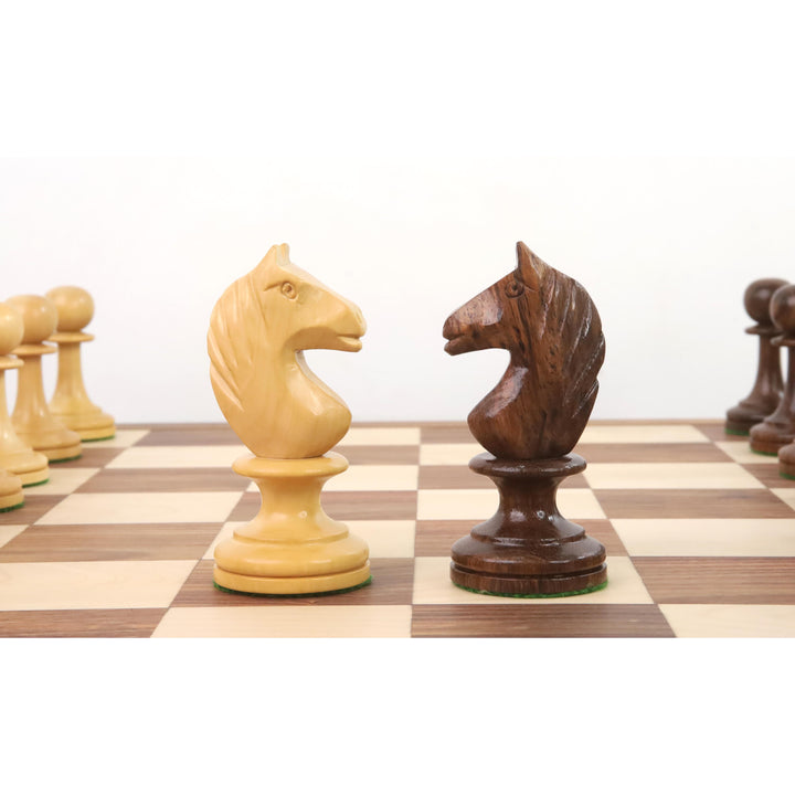 Jeu d'échecs russe soviétique Averbakh 4.8" - Pièces d'échecs uniquement - Double poids en bois de rose doré et buis