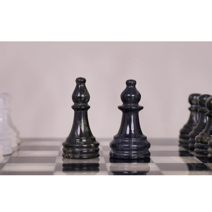 Slightly Imperfect  10" Onyx Marble Chess Set - Black & White Stone Board & Pieces