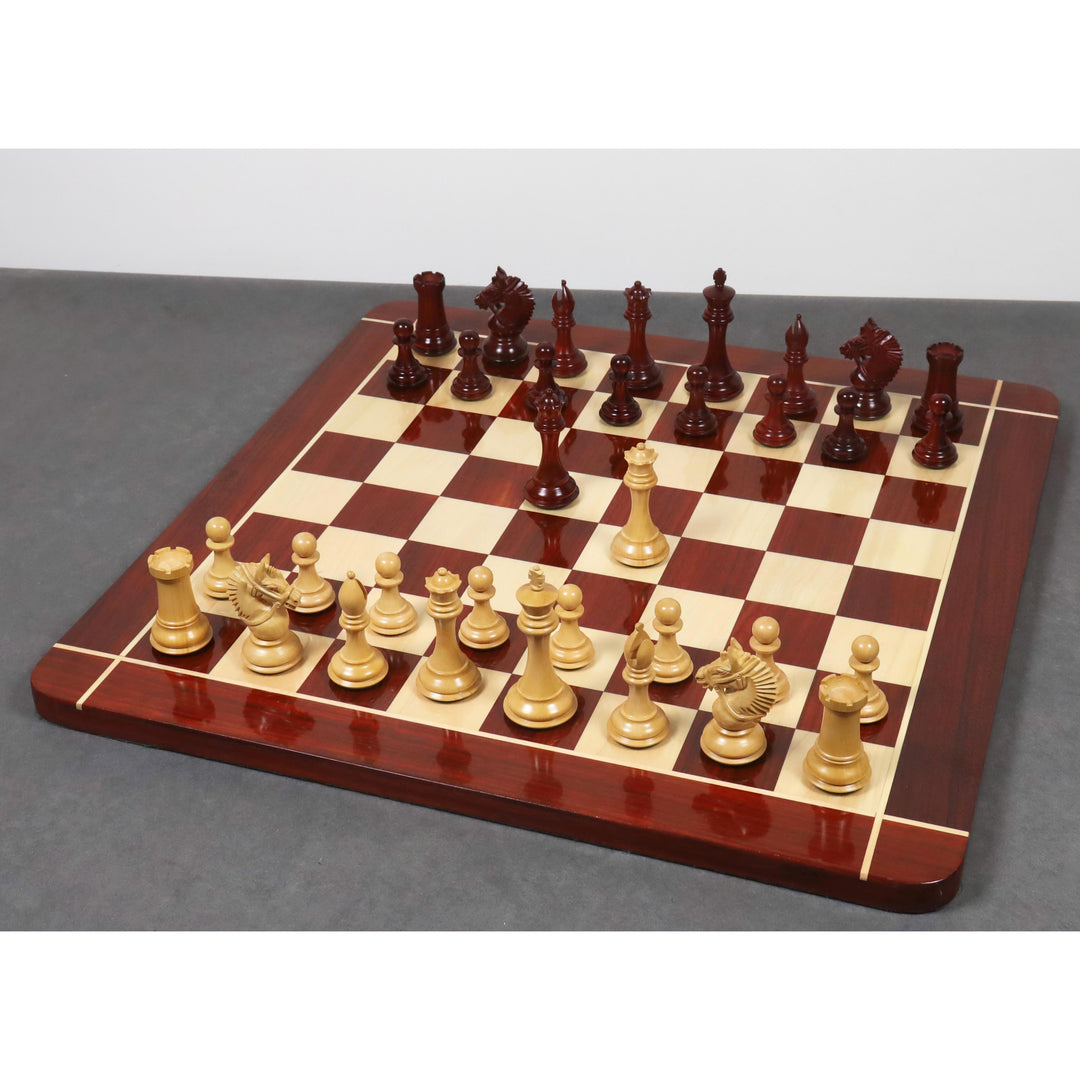 Jeu d'échecs américain de luxe 4.2 » légèrement imparfait - Pièces d'échecs uniquement - Bois de Budrose à triple lestage