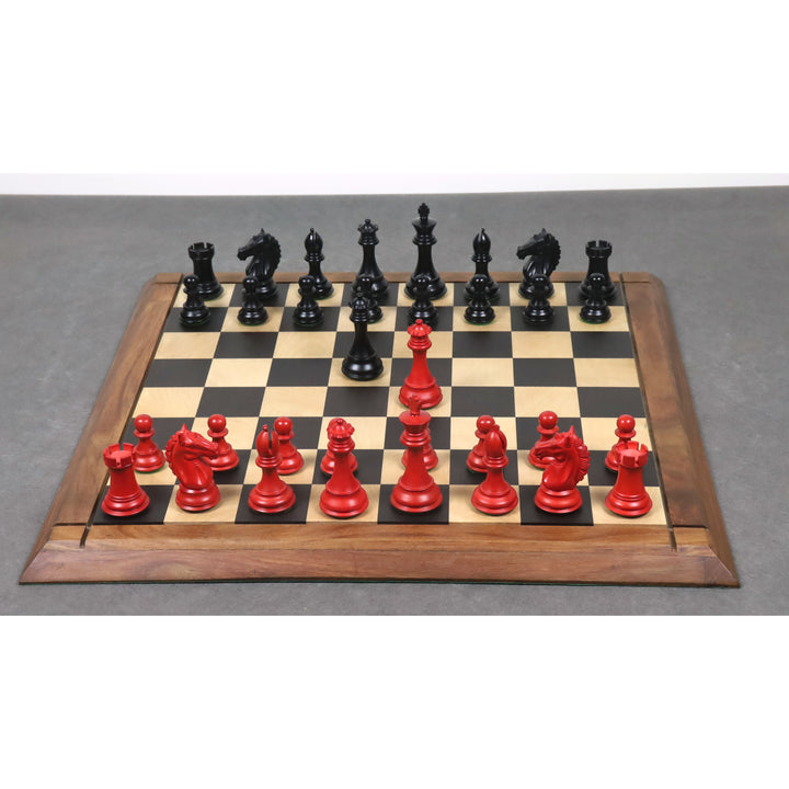 3.9" Alban Staunton Chess Set- Chess Pieces Only- Double Weighted Red & Black Dyed Wood - Warehouse Clearance - USA Shipping Only