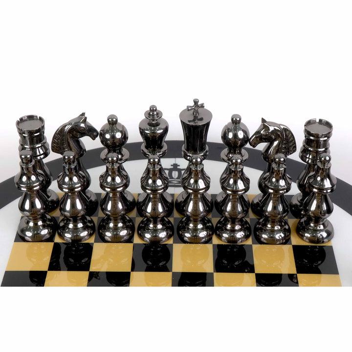 17" Minimalist Brass Metal Luxury Chess Pieces, Board and Table Set - 21" Height - Warehouse Clearance - Europe Shipping Only
