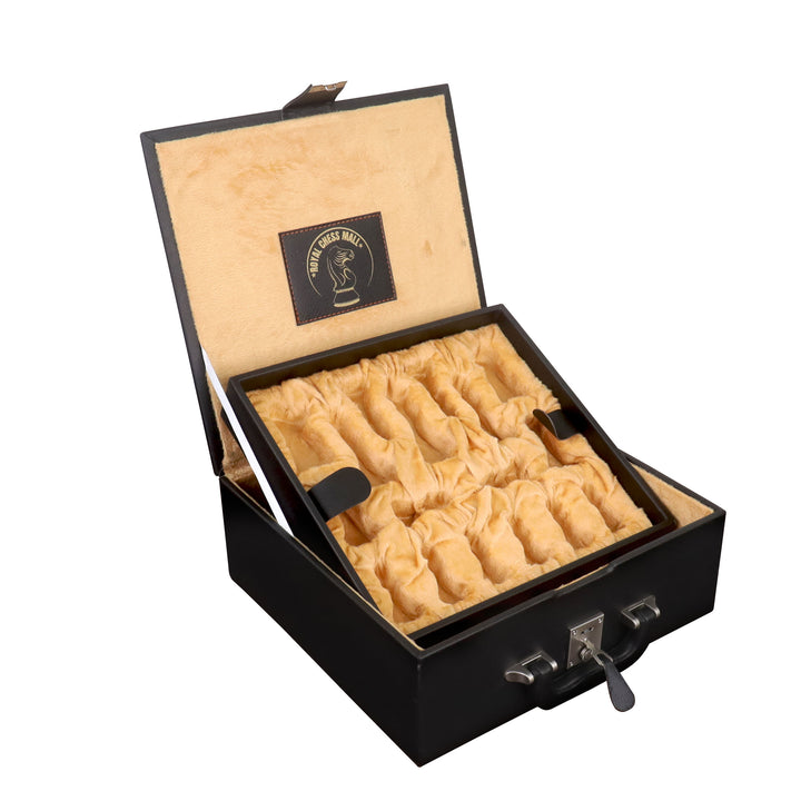 Combo of 4.1" Pro Staunton Weighted Chess Set - Pieces in Green & White Painted Boxwood with Board and Box