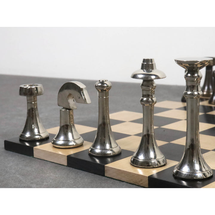 Slightly Imperfect 3.1" Contemporary Brass Metal Luxury Chess Pieces Only Set - Silver & Antique