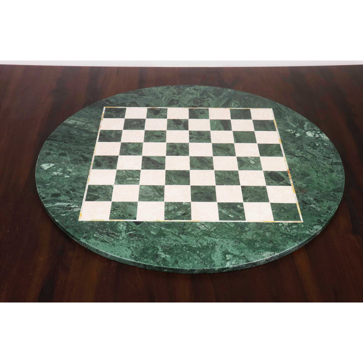 24" Luxury Round Marble Stone Chess Board- Green and White Semi Precious Stone